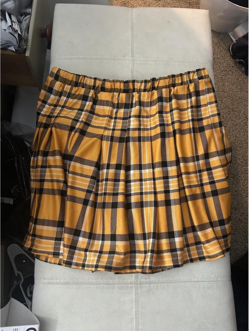 Julie & Joy yellow, black, plaid mini skirt with elastic waistband size L